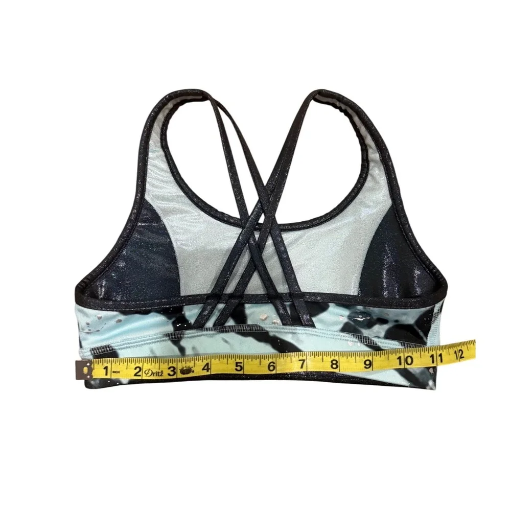 Justice Girls Blue Black Tie Dye Shimmer Strappy Back Sports Bra‎ Activewear 6/7